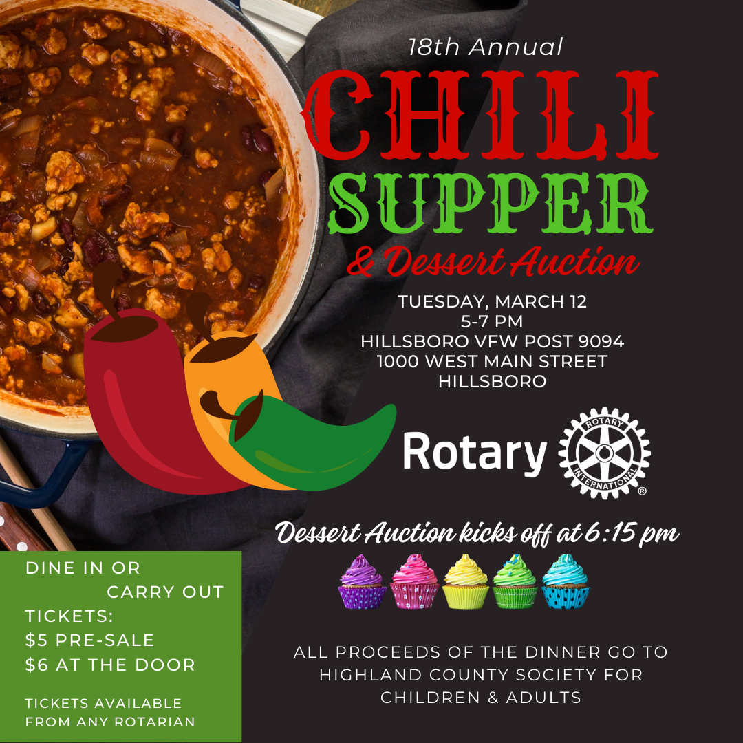 Chili Supper & Dessert Auction by Hillsboro Rotary Club